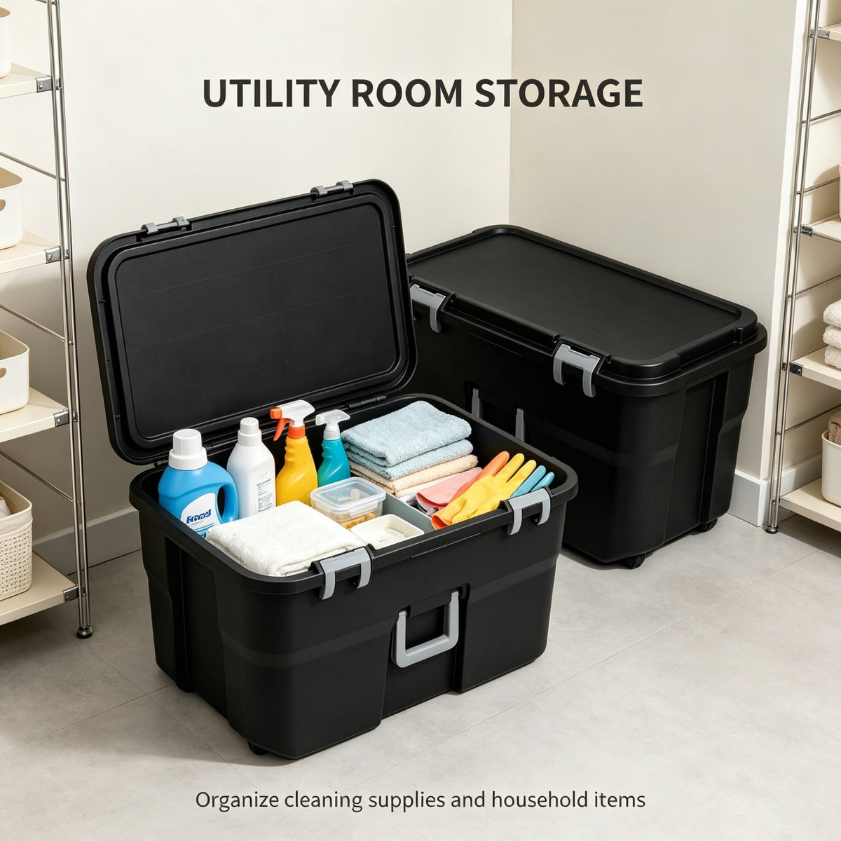 Black 2 Pack 22 Gallon Wheeled Plastic Storage Trunk V94001