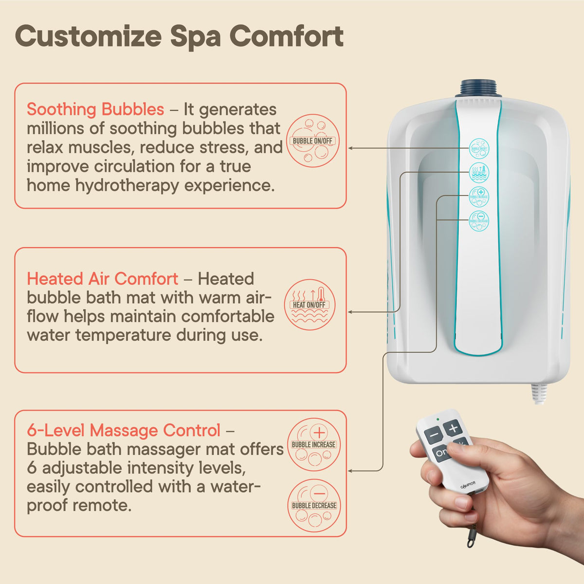 Bath Massager Mat with Adjustable Bubbles and Remote Control K634038