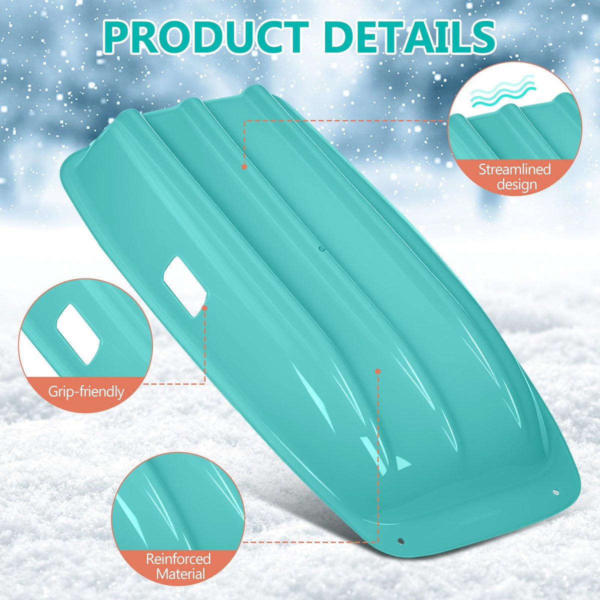 2 Pcs Plastic Snow Sled with Pull Rope and Handles Q724324