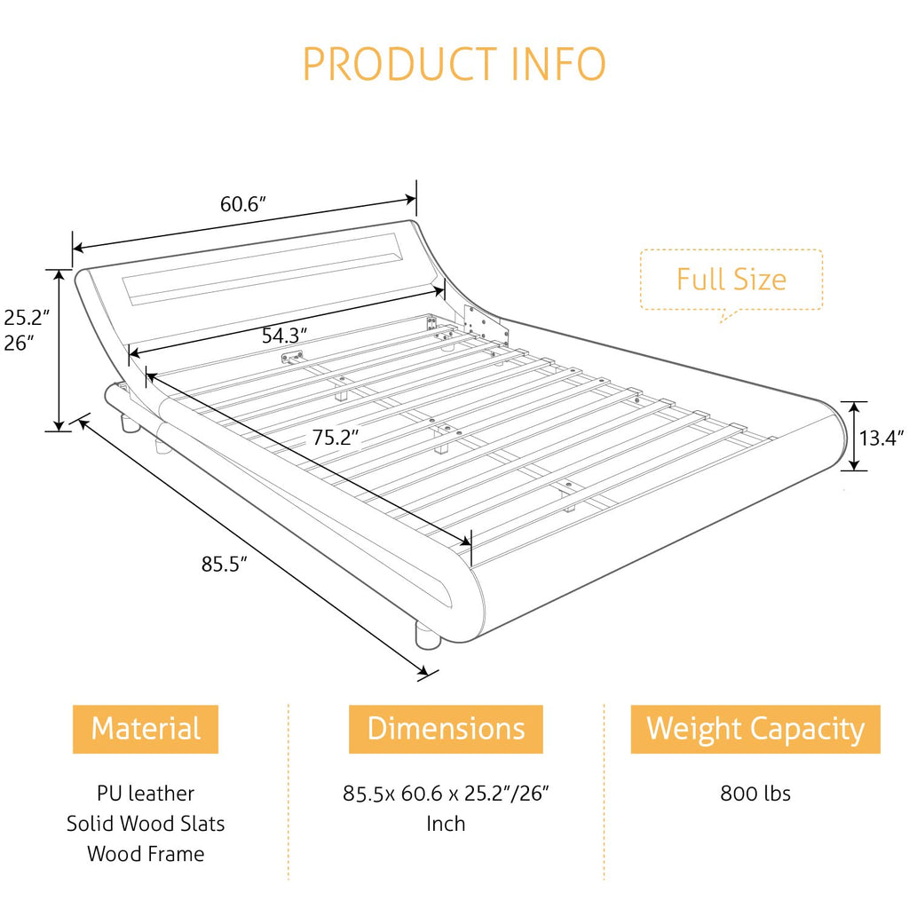 Full Size Bed Frame with Upholstered LED Headboard O6118