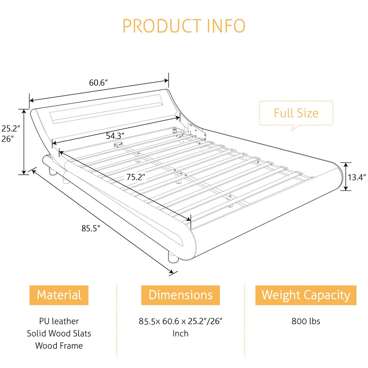 Full Size Bed Frame with Upholstered LED Headboard O6118