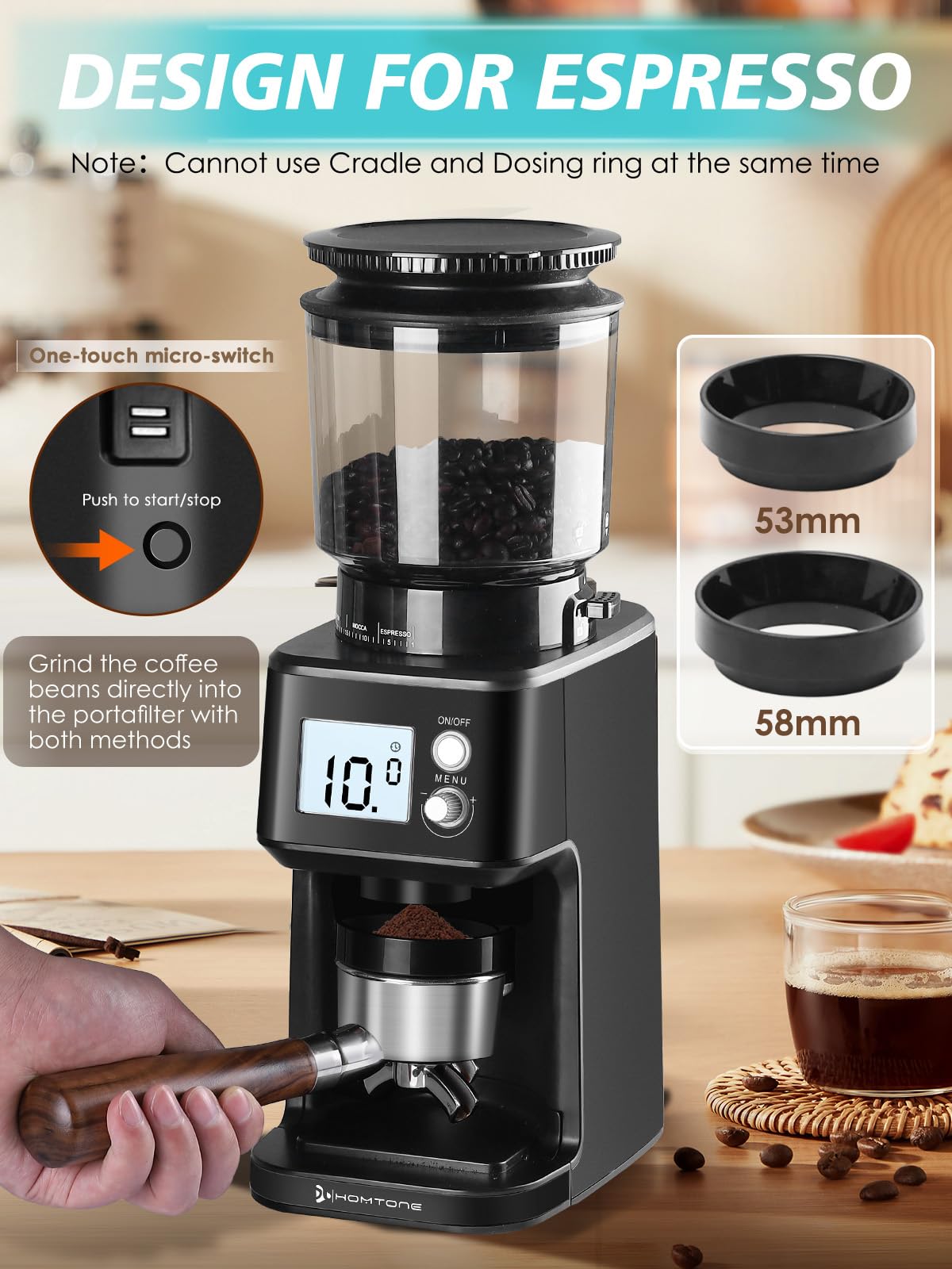 Conical Burr Espresso Coffee Grinder, 51 Settings, Stainless Steel M44856
