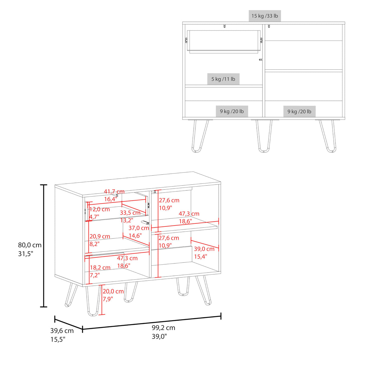 39" White Natural Oak Console Table with Storage T790402