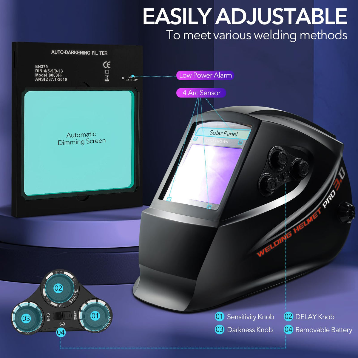 Auto Darkening Solar Powered Welding Helmet Z87145