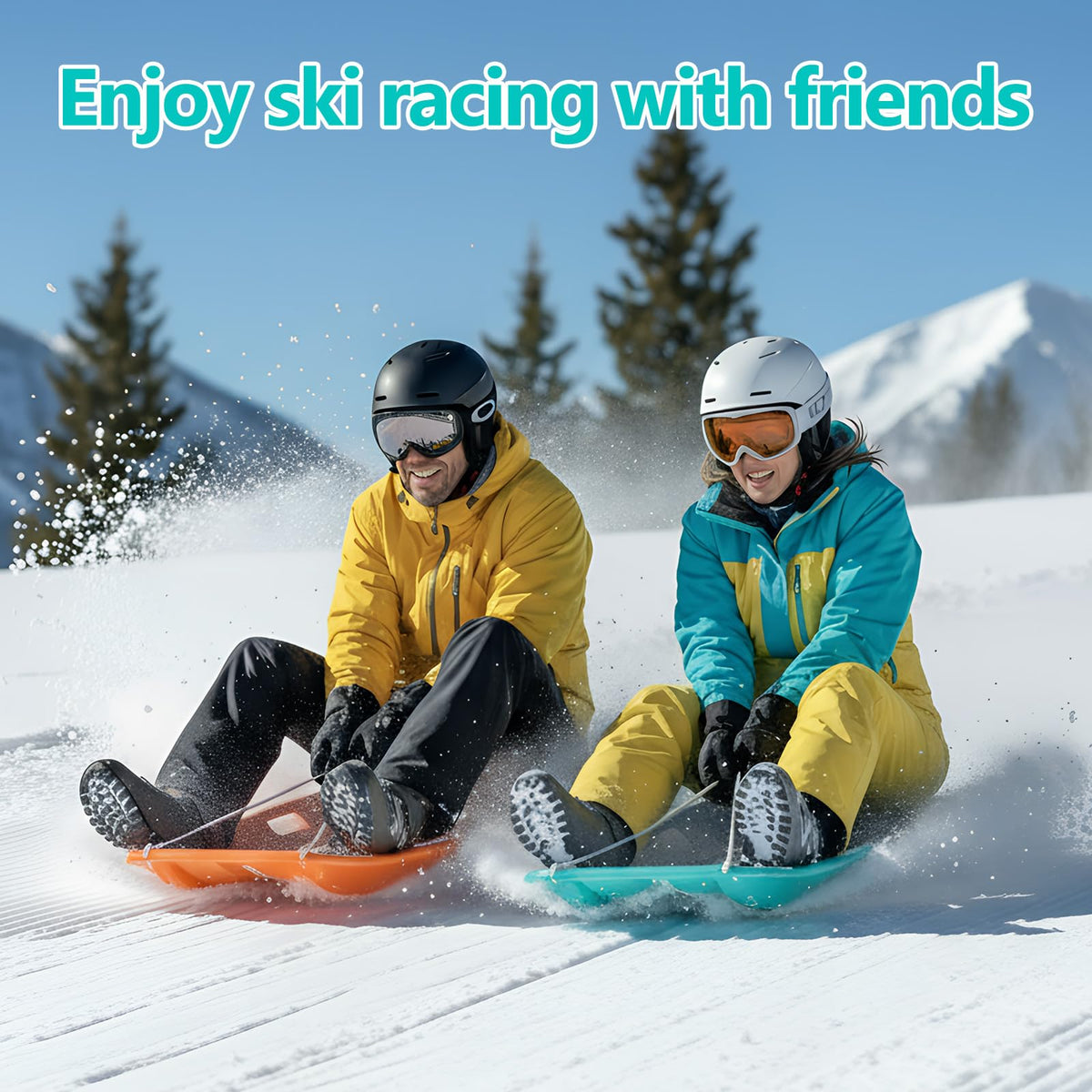 2 Pcs Plastic Snow Sled with Pull Rope and Handles Q724324