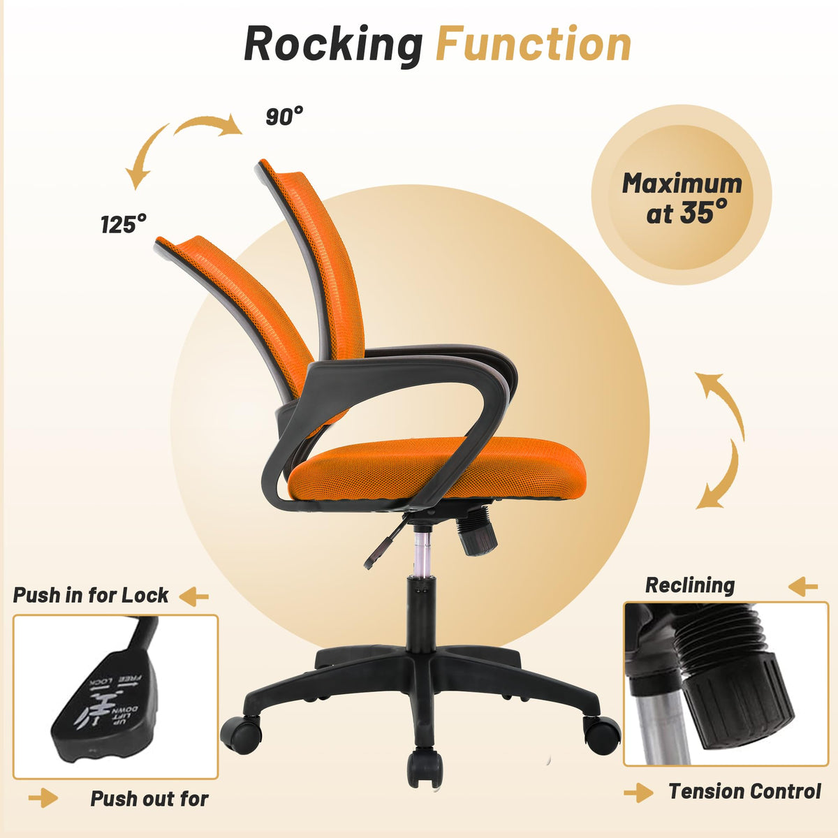 Orange Mesh Ergonomic Office Chair with Lumbar Support H797915