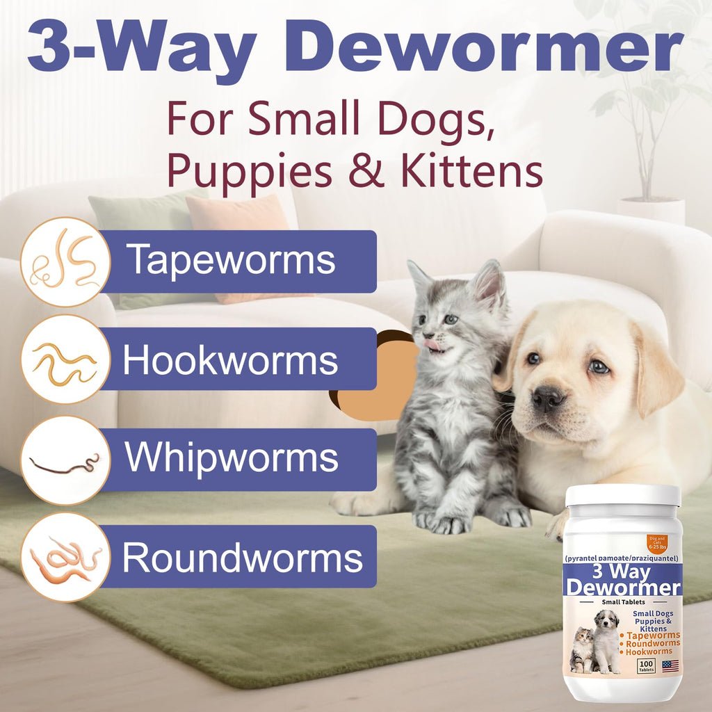 3-Way Dewormer for Small Dogs, Puppies & Kittens, 100 Tablets Q5728