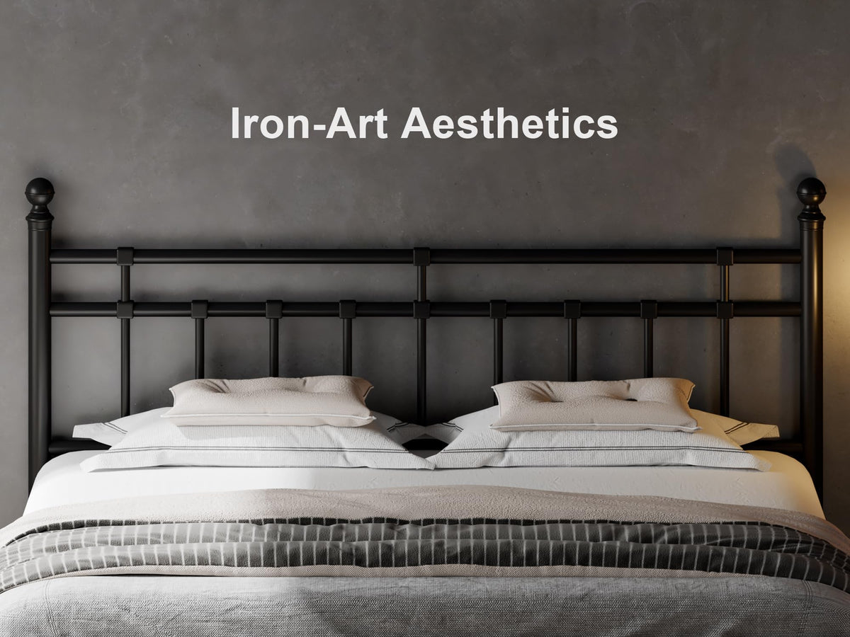 King Size Black Metal Platform Bed Frame with Headboard and Footboard O6912