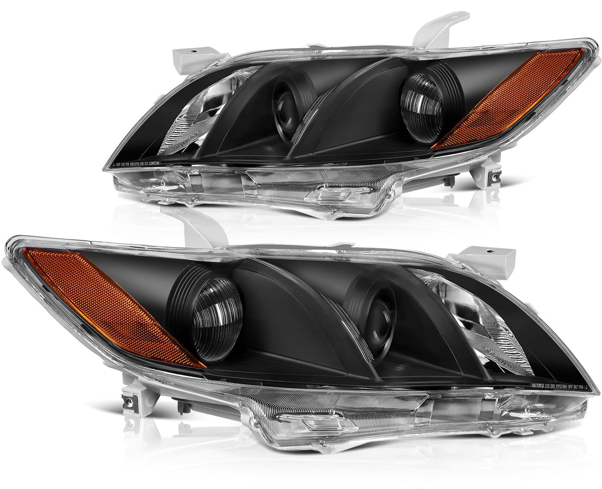 Black Housing Amber Reflector Clear Lens Headlight Assembly Pair S473764