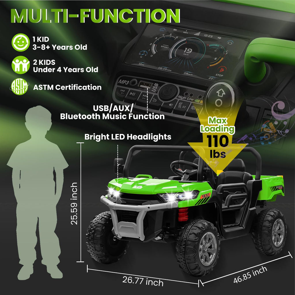 24V 4WD Ride on Truck Car with Dump Bed, 2 Seaters, Remote Control, Green N6479