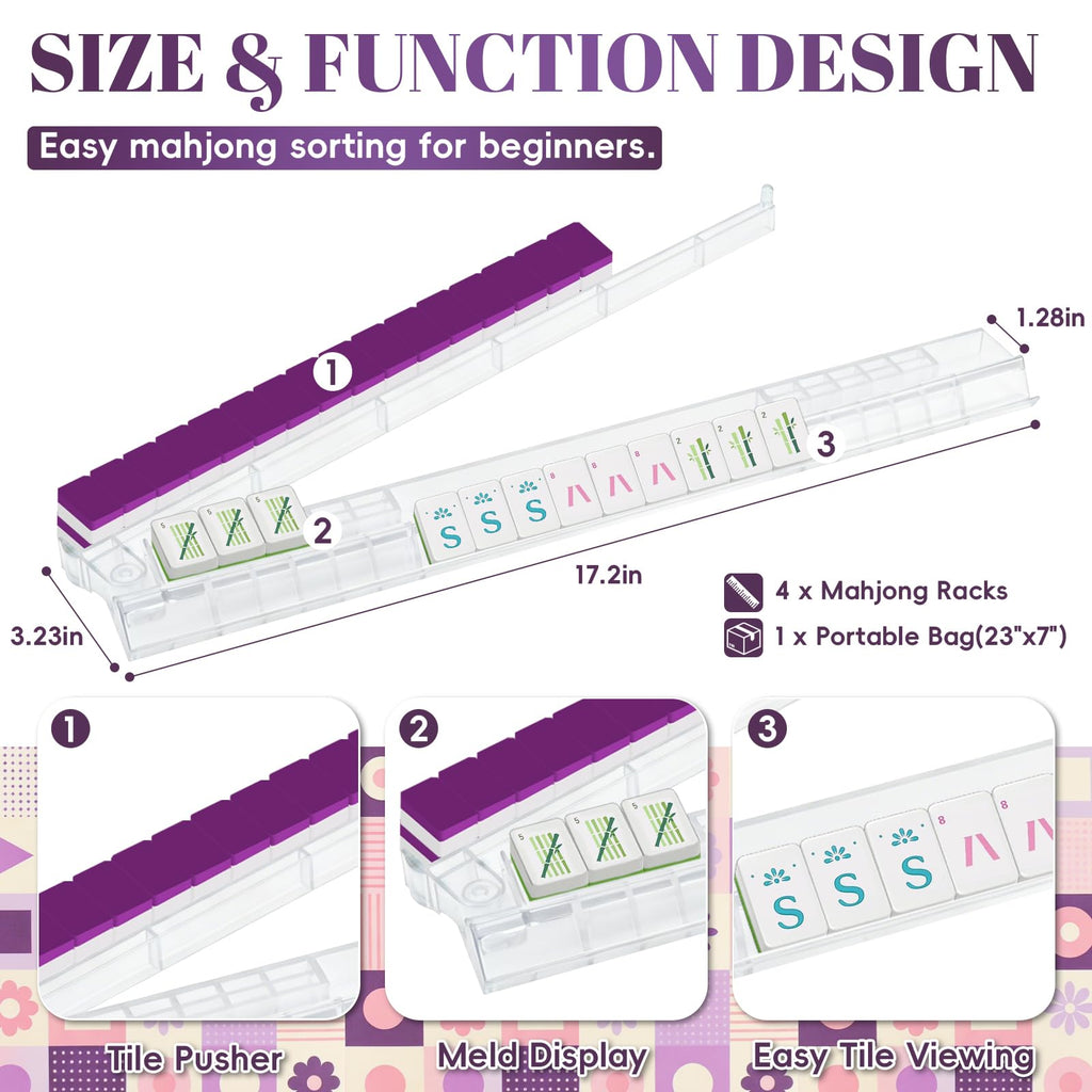 4 Pack Non-Slip Acrylic Mahjong Racks with Pushers I83023