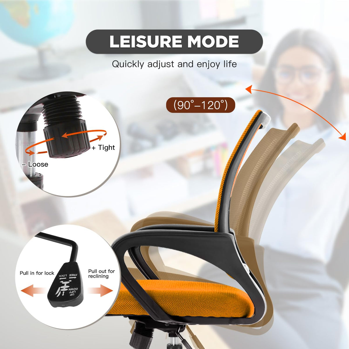 2 Pack Orange Mesh Adjustable Office Chair G8688