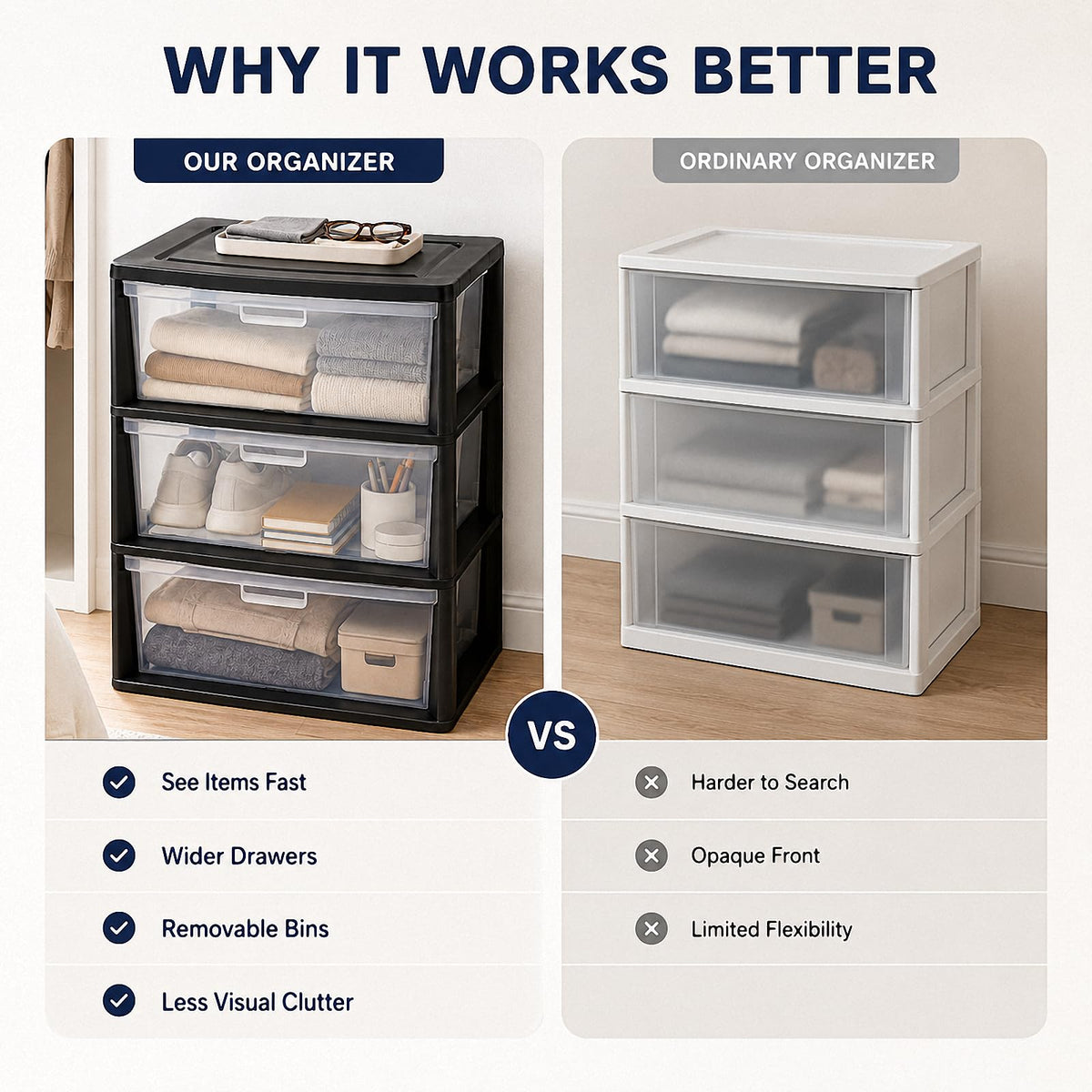 Black 3 Drawer Plastic Storage Tower H118230