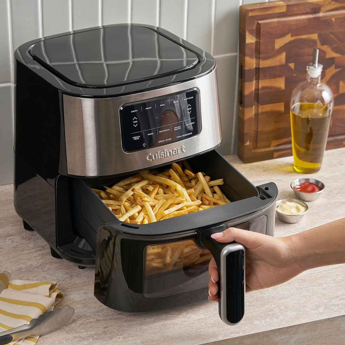 6-Quart Air Fryer with 5 Cooking Functions, Stainless Steel & Black T72029