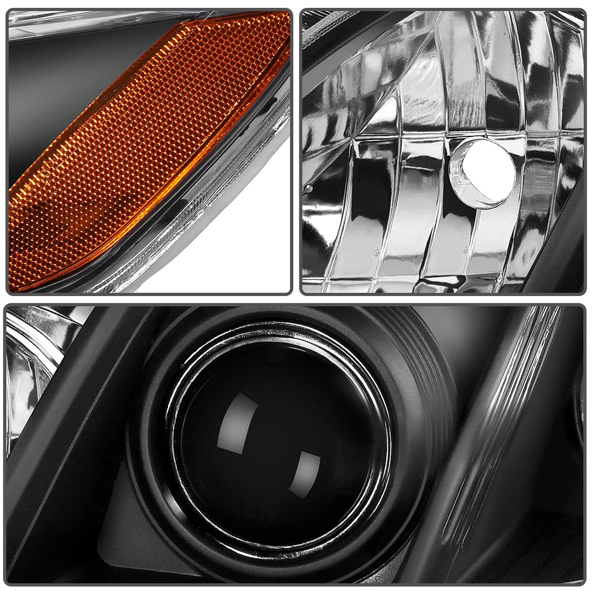 Black Housing Amber Reflector Clear Lens Headlight Assembly Pair S473764