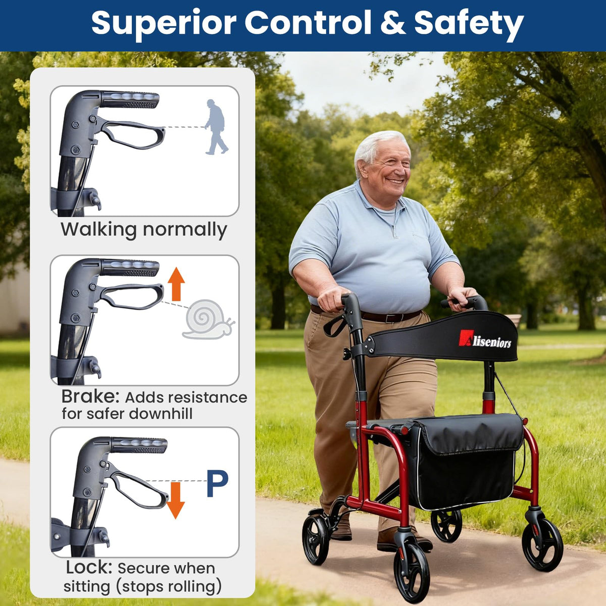 Bariatric Rollator Walker with Wide Seat W62527