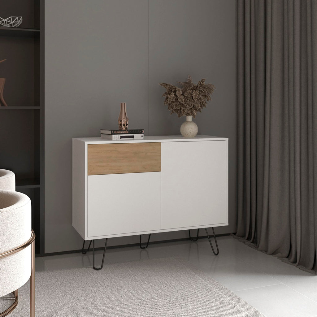 39" White Natural Oak Console Table with Storage T790402