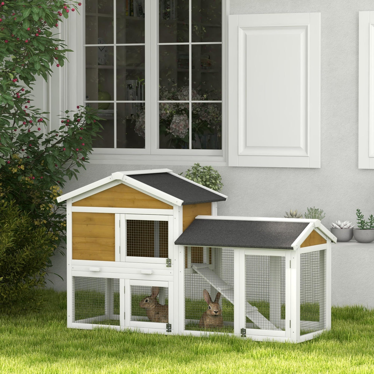 Outdoor Rabbit Hutch, 2-Tier with Ramp and Water-Resistant Roof S98080