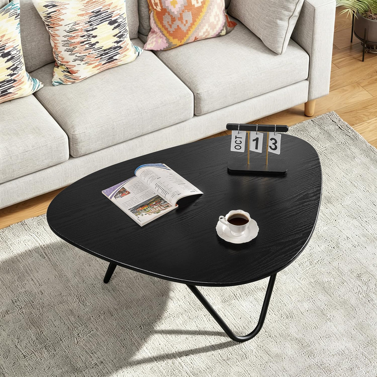 Black Wood Coffee Table with Metal Base X709