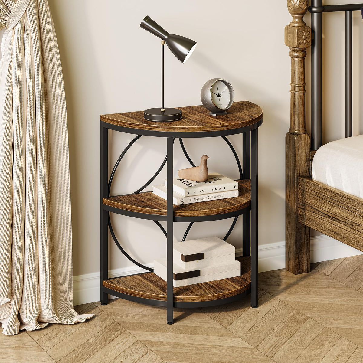 Half Round 3-Tier Narrow Side Table with Metal Frame M3758