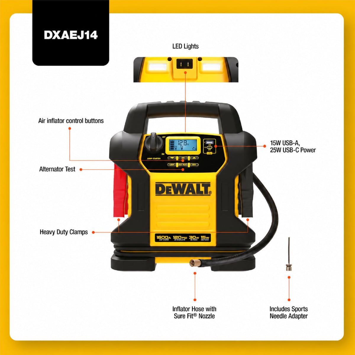 1600 Peak Amp Jump Starter with 120 PSI Air Inflator N6496