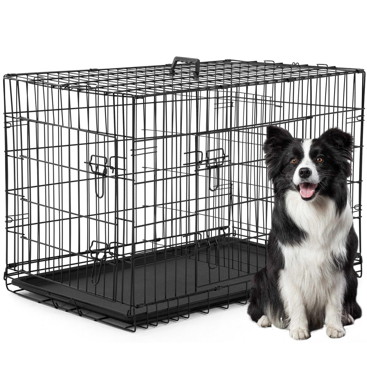 42 inch Folding Metal Wire Dog Crate with Double Door G3017