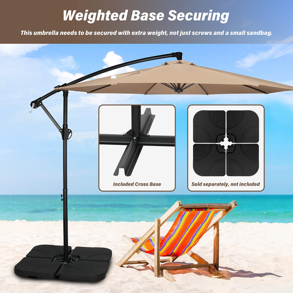 9.8ft Blue Offset Cantilever Patio Umbrella with Crank & Cross Base X38997