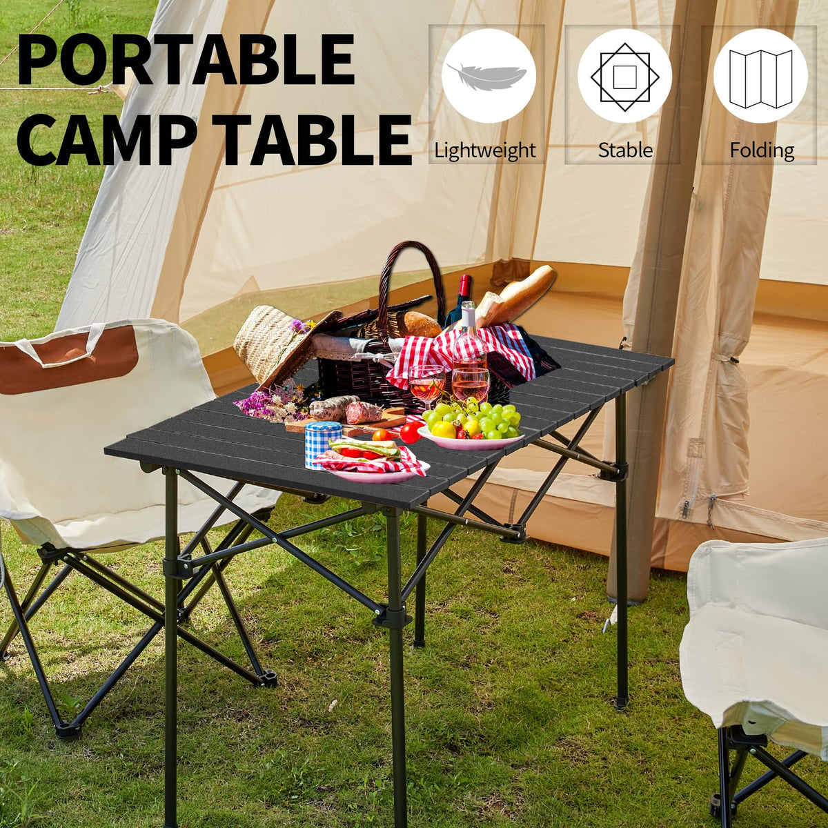 Lightweight Compact Aluminum Camping Table with Carry Bag T413137
