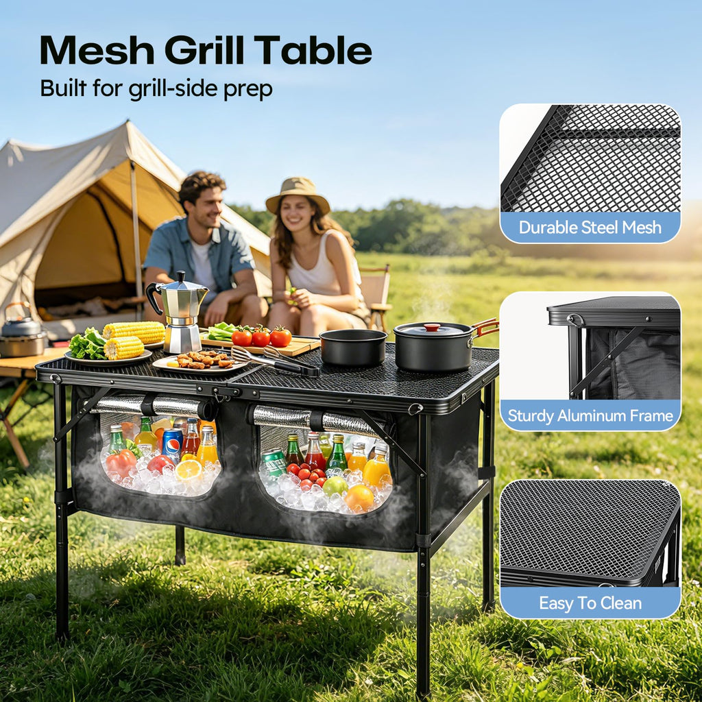 Folding Camping Table with Storage and Cooler Bag K6845