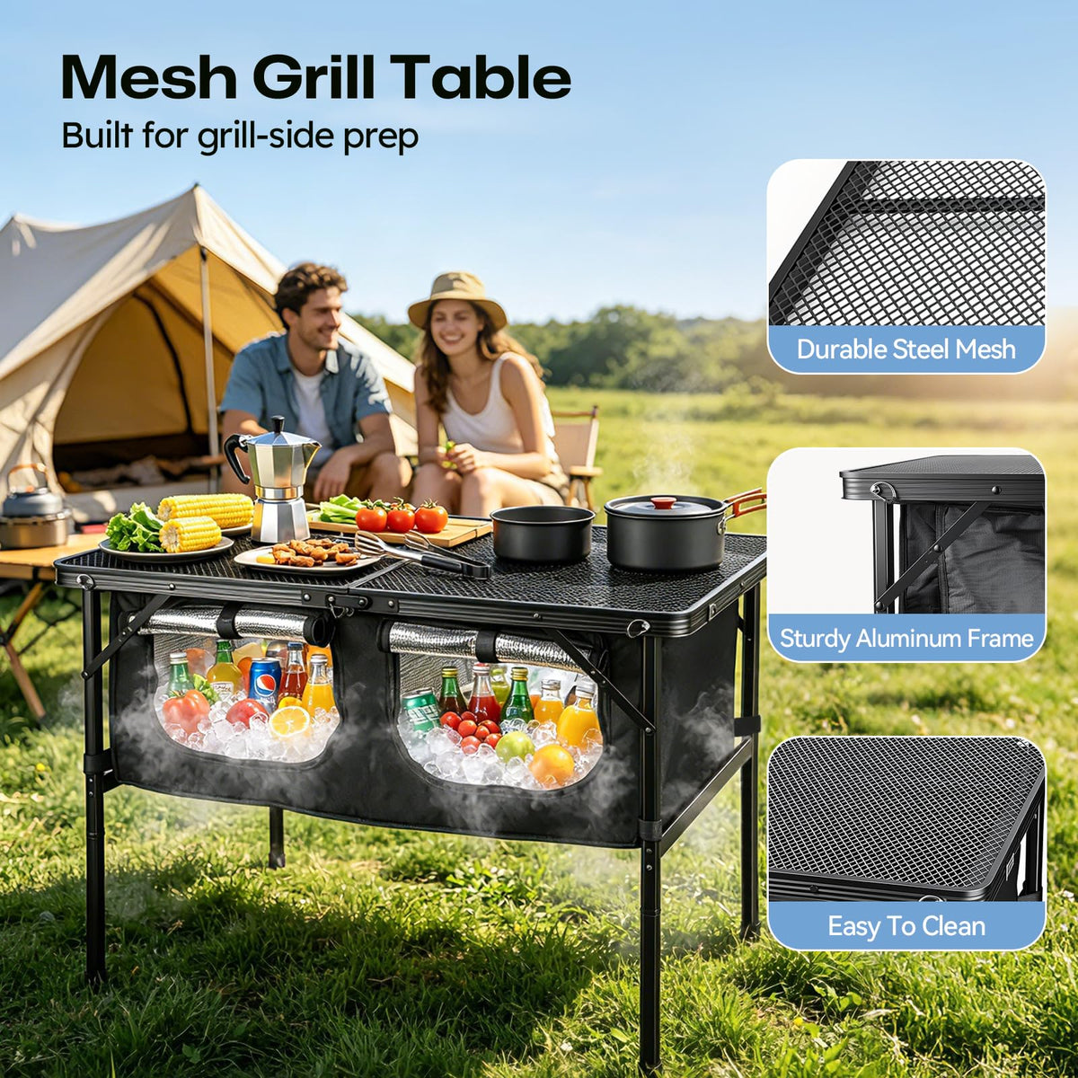 Folding Camping Table with Storage and Cooler Bag K6845