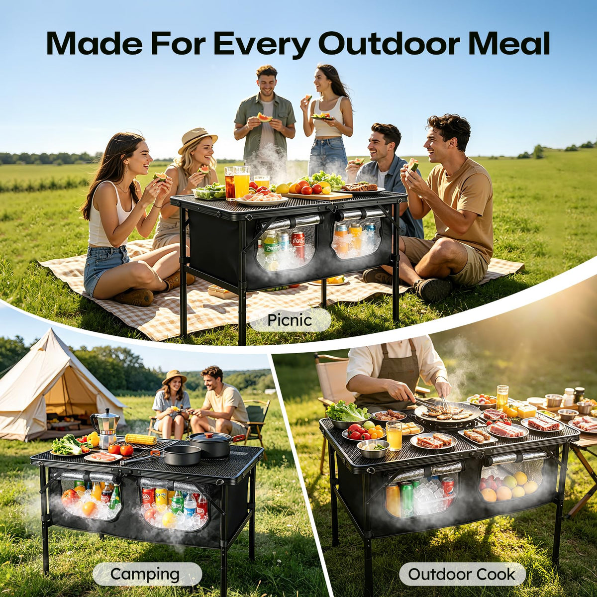 Folding Camping Table with Storage and Cooler Bag K6845