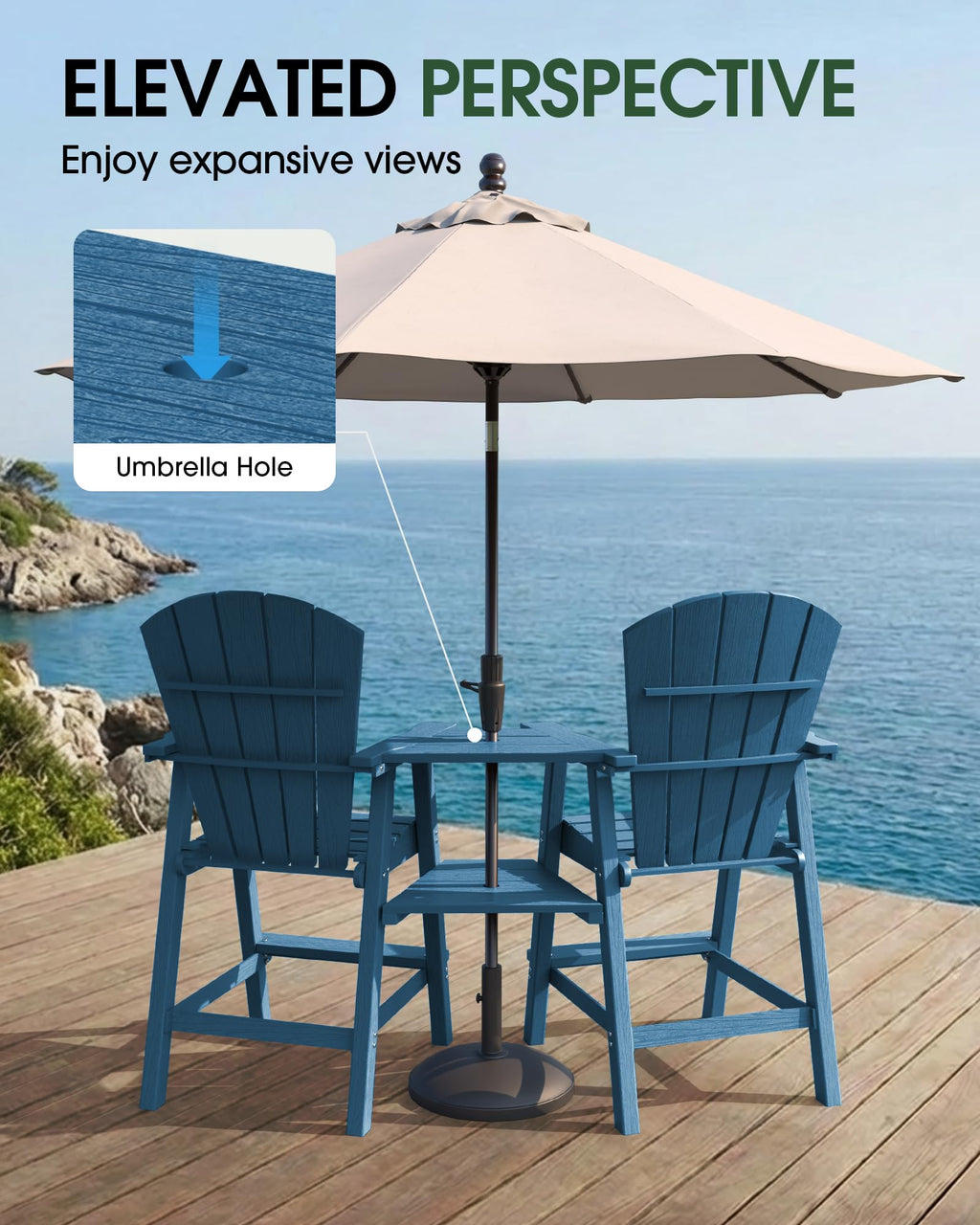 Navy Blue Adirondack Chairs Set of 2 with Table Trays T808249