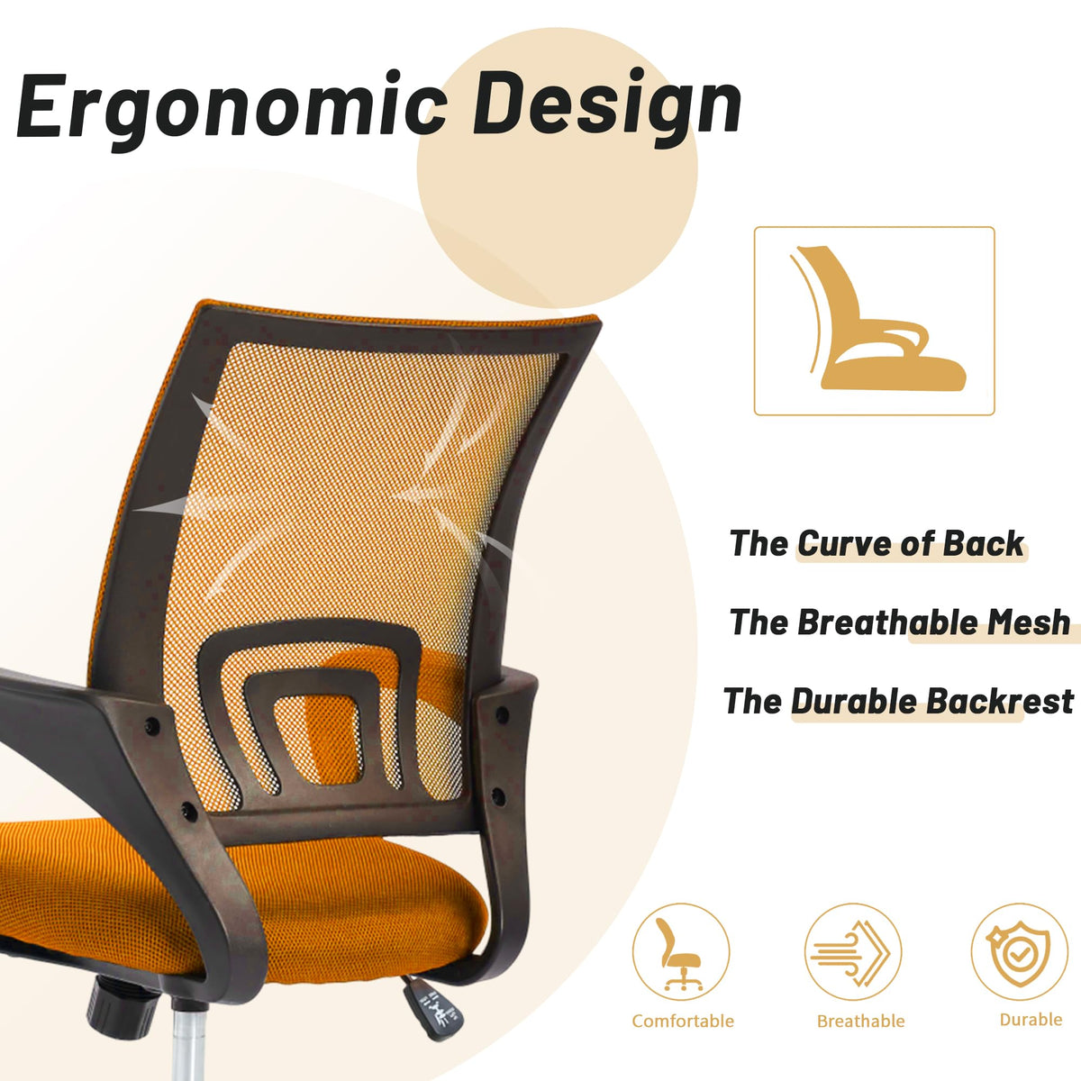 Orange Mesh Ergonomic Office Chair with Lumbar Support H797915
