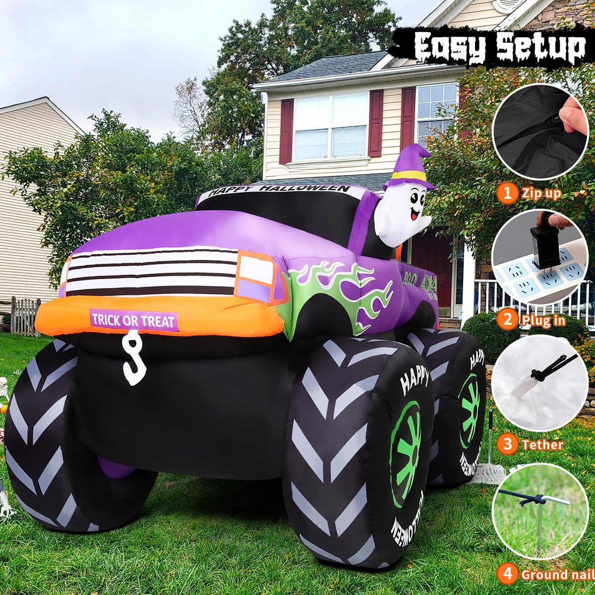 8 FT Halloween Inflatable Monster Truck with Built-in LEDs J882