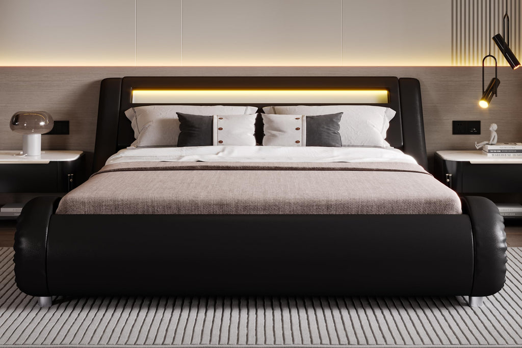 Full Size Bed Frame with Upholstered LED Headboard O6118