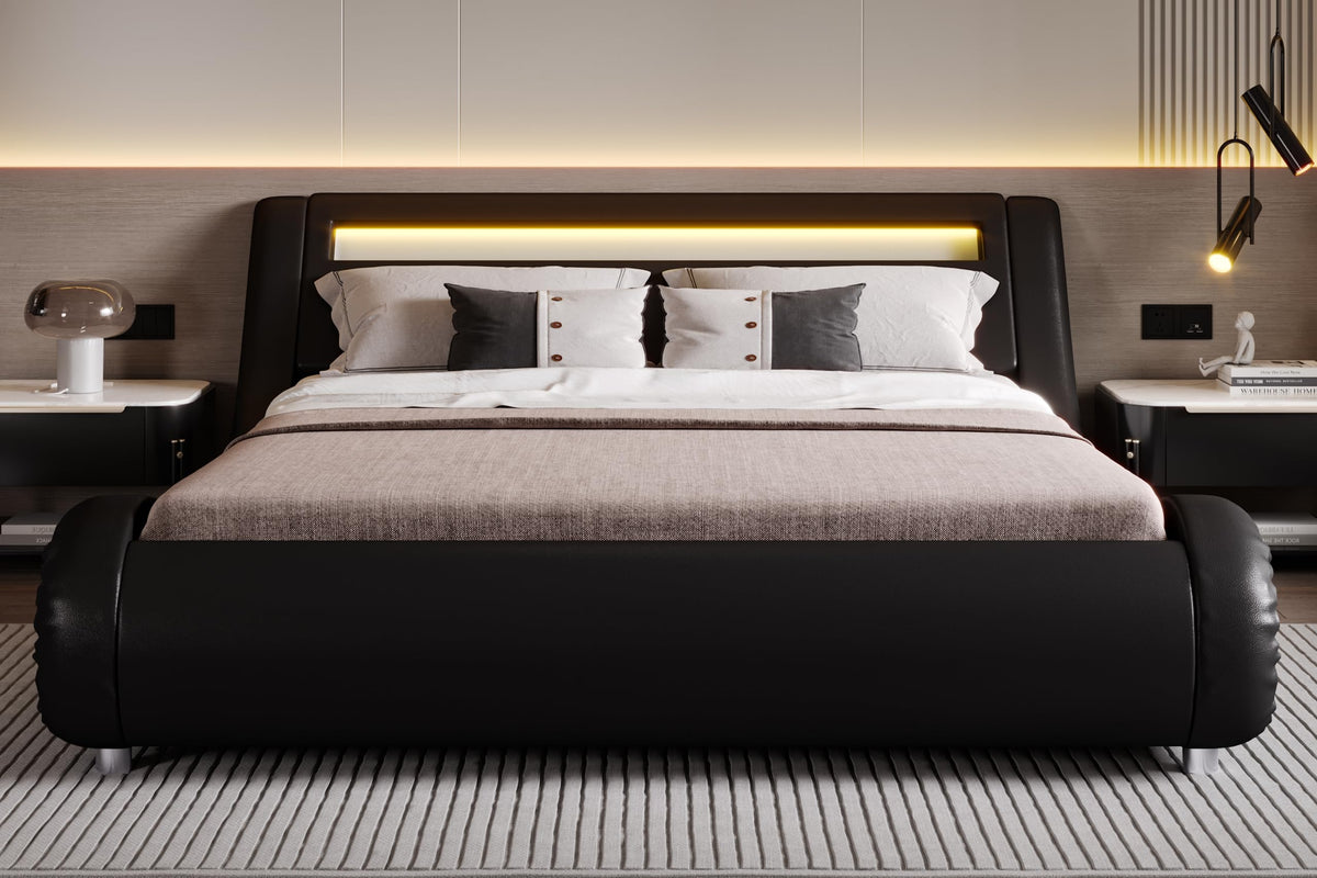 Full Size Bed Frame with Upholstered LED Headboard O6118