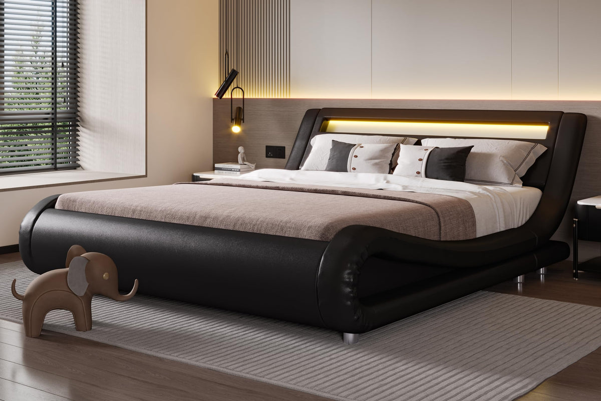Full Size Bed Frame with Upholstered LED Headboard O6118