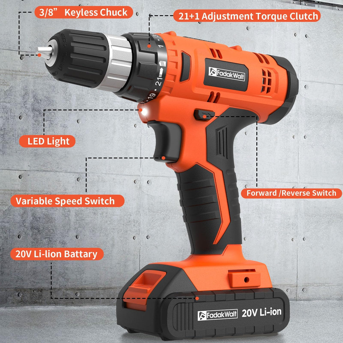 Cordless Drill Set 20V with Battery And Charger Y40202