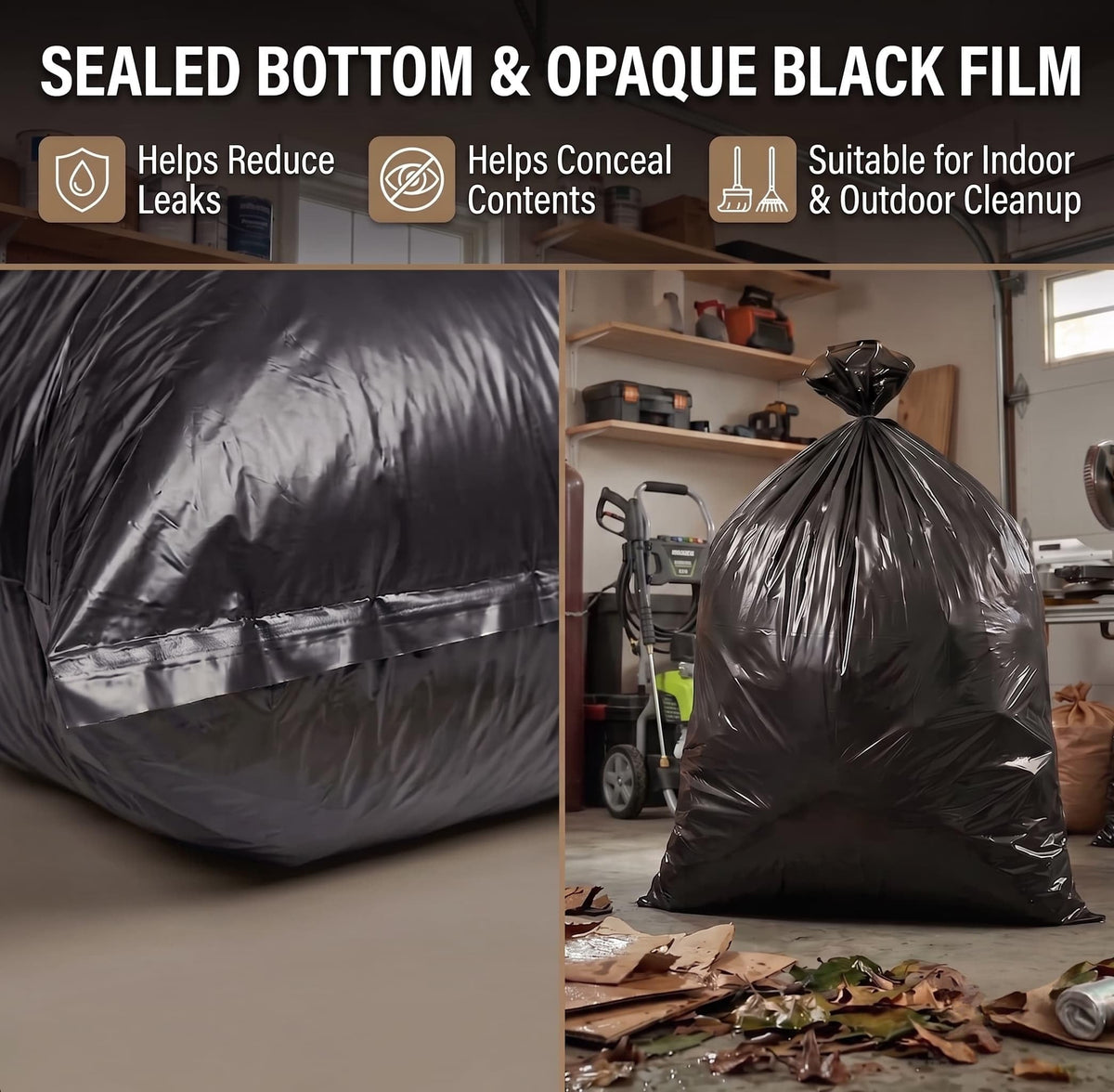 6 Mil Heavy Duty Contractor Trash Bags, 50/55/60 Gallon, Black, 20 Pack V8961