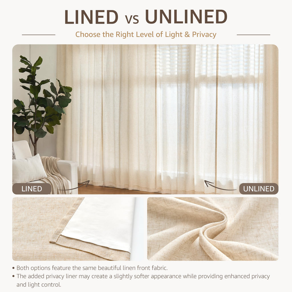 Linen Curtain 84 Inch Light Filtering Grommet 1 Panel Beige H6415