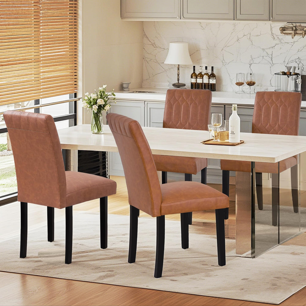 Upholstered Dining Chairs Set of 2 PU Leather Brown V6890