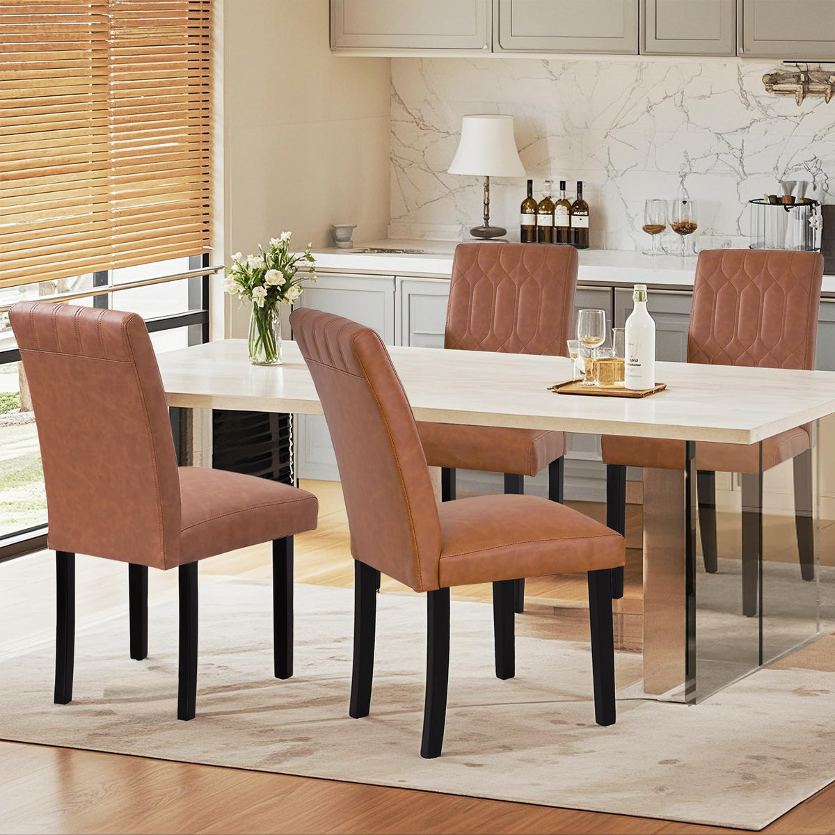 Upholstered Dining Chairs Set of 2 PU Leather Brown V6890