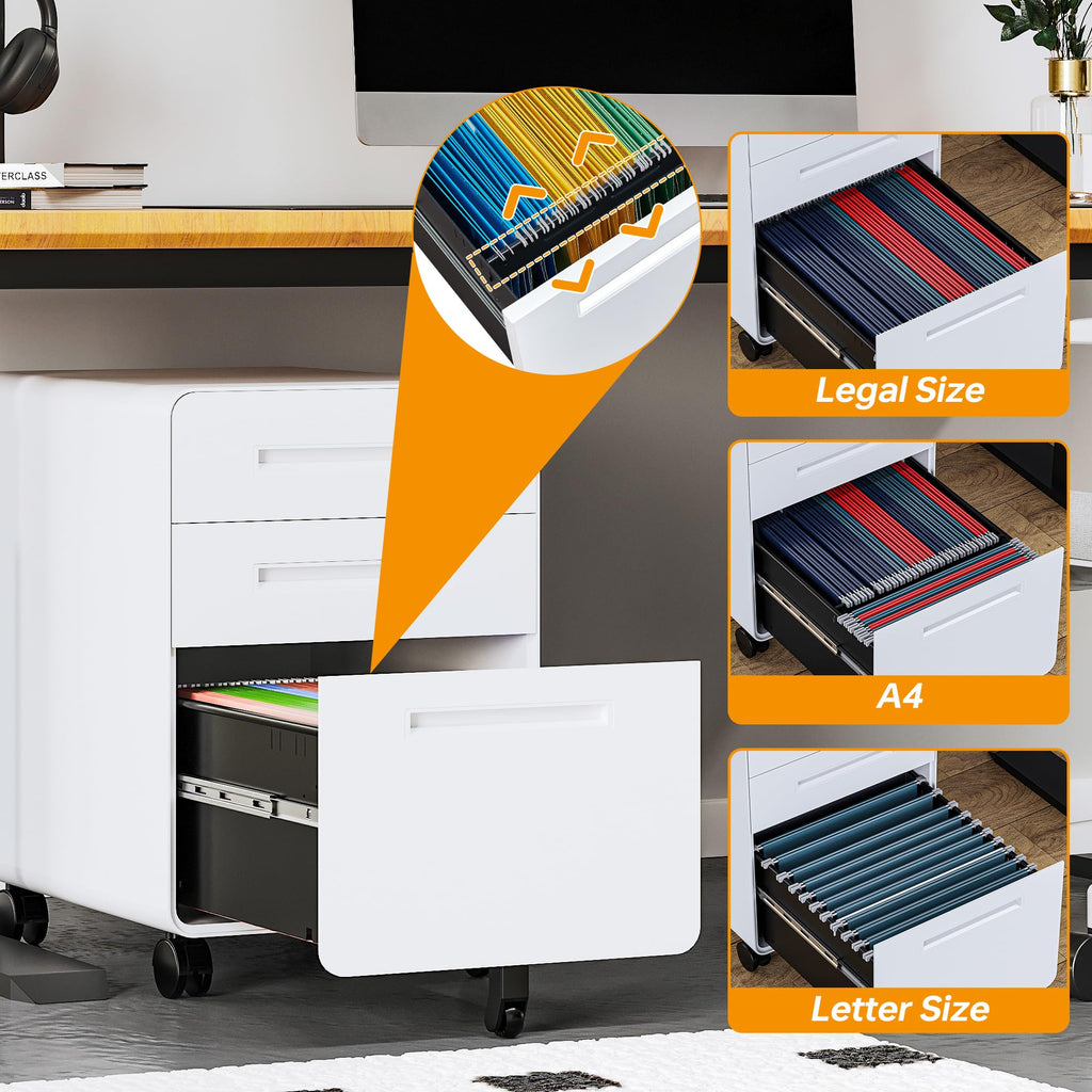 3 Drawer White Metal Filing Cabinet with Lock U467