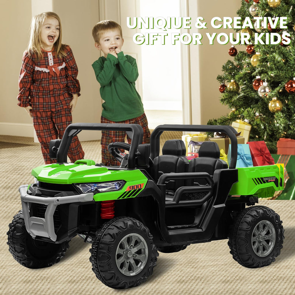24V 4WD Ride on Truck Car with Dump Bed, 2 Seaters, Remote Control, Green N6479
