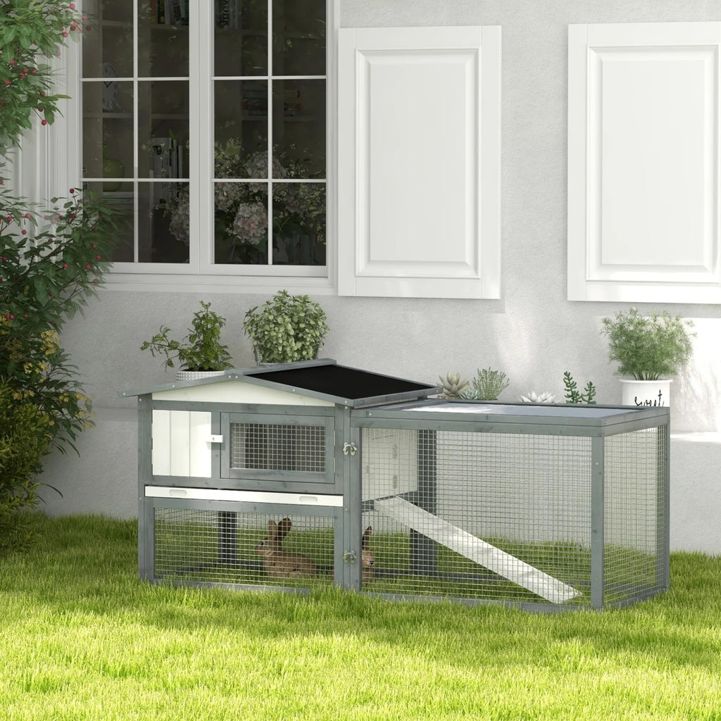 White 2-Tier Wooden Rabbit Hutch with Run H23584