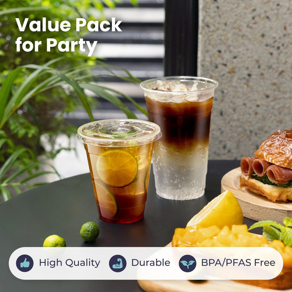 12 oz Clear Plastic Cups with Lids and Straws R799178