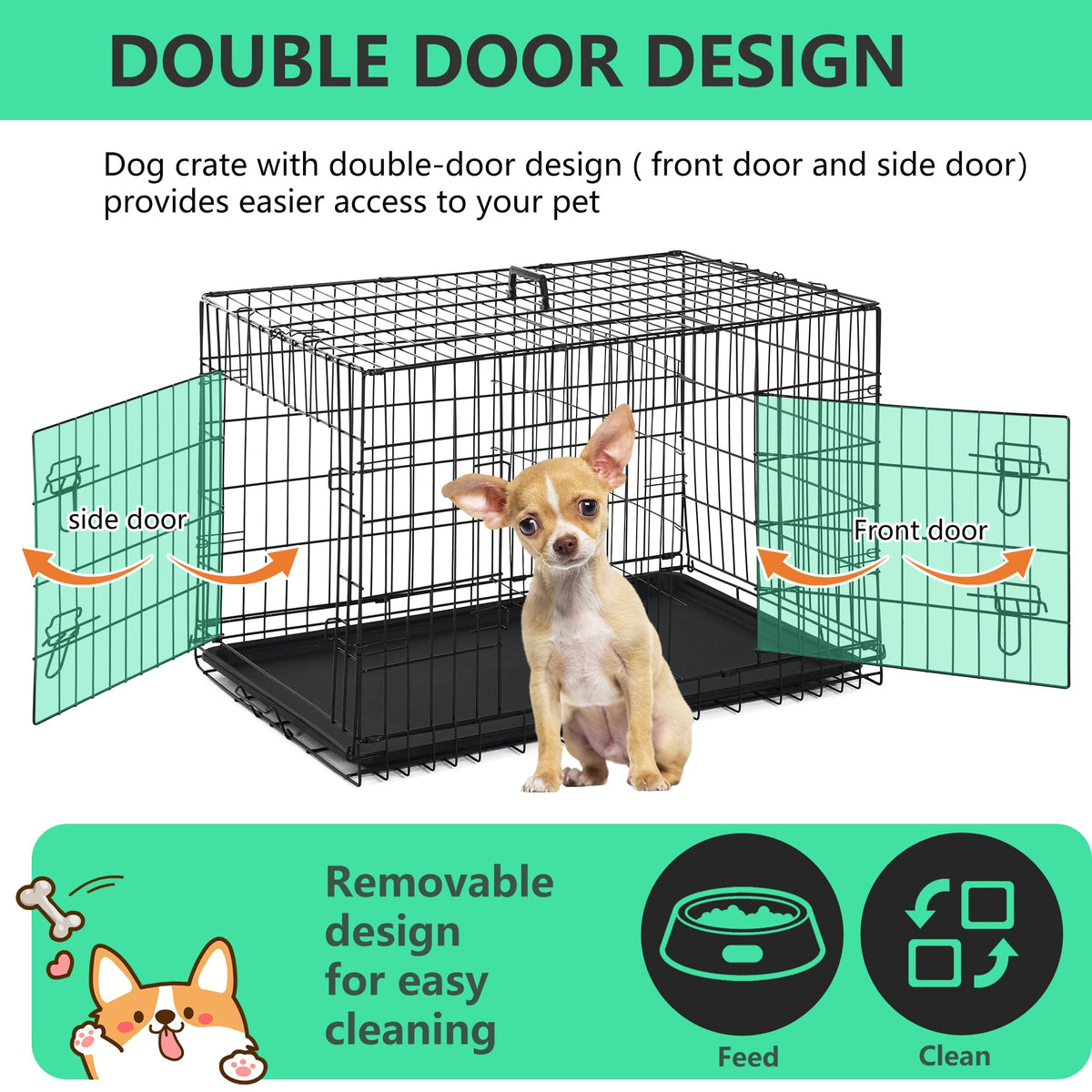 24 inch Folding Metal Wire Dog Crate with Double Door X721