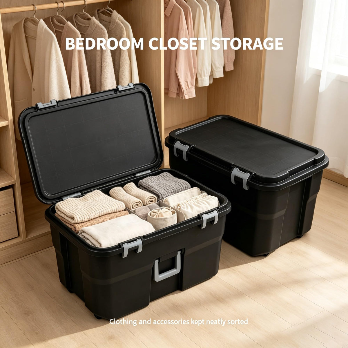 Black 2 Pack 22 Gallon Wheeled Plastic Storage Trunk V94001
