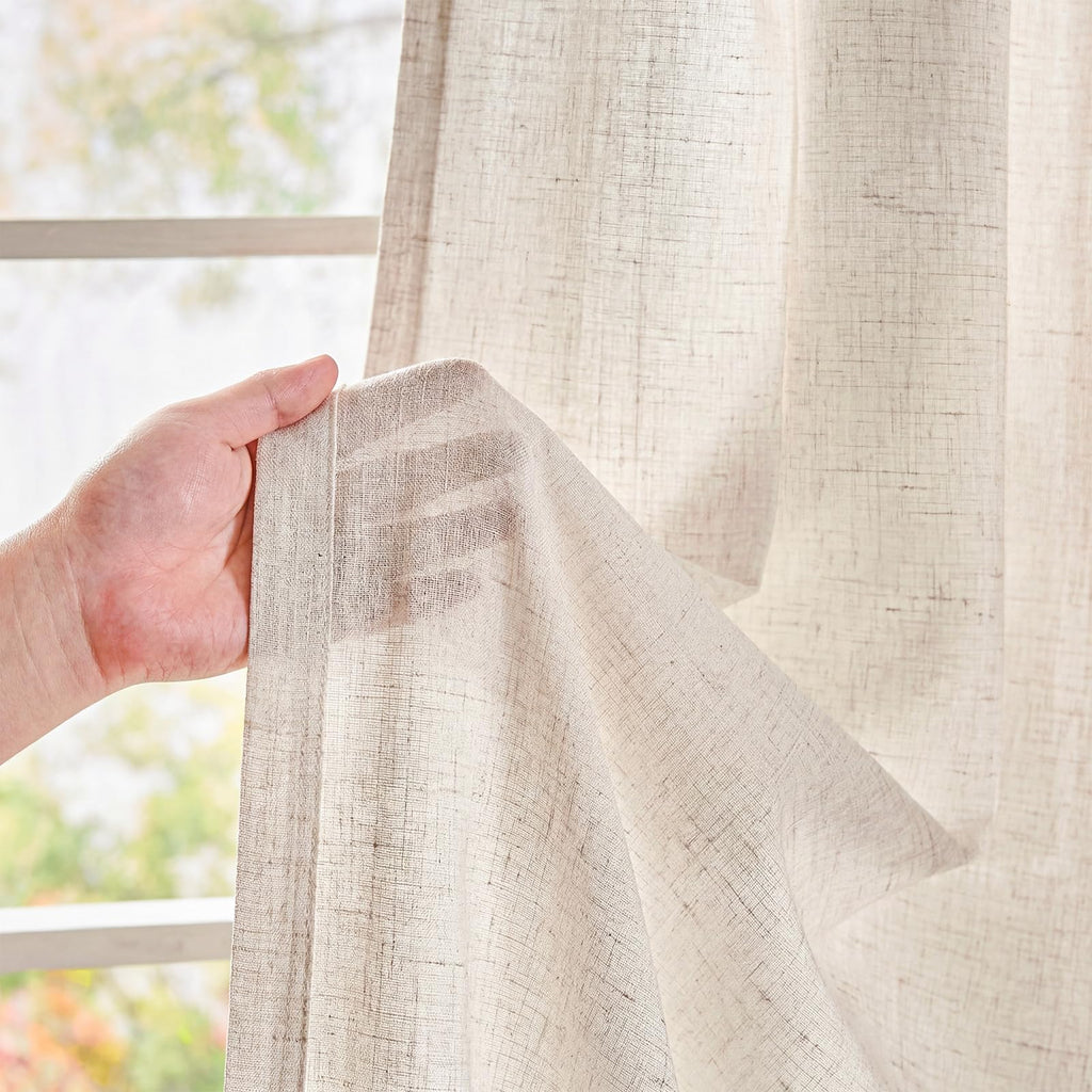 Linen Curtain 84 Inch Light Filtering Grommet 1 Panel Beige H6415