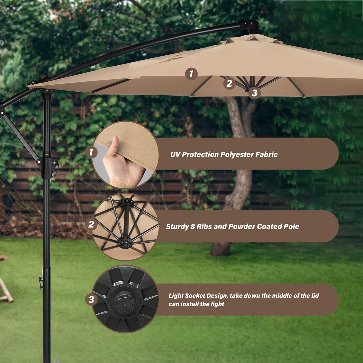 9.8ft Blue Offset Cantilever Patio Umbrella with Crank & Cross Base X38997